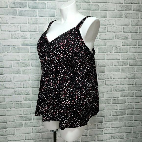Torrid 3X Black Leopard Heart Challis Fit & Flare Button Front Cami Flowy Top - Picture 4 of 8